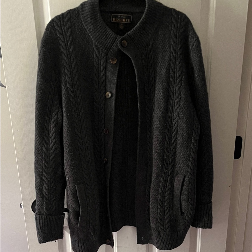 Jo S A Bank Dark Gray Cable Knit Cardigan